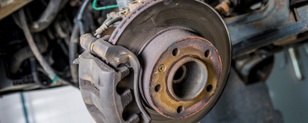 close up of break disc with rust